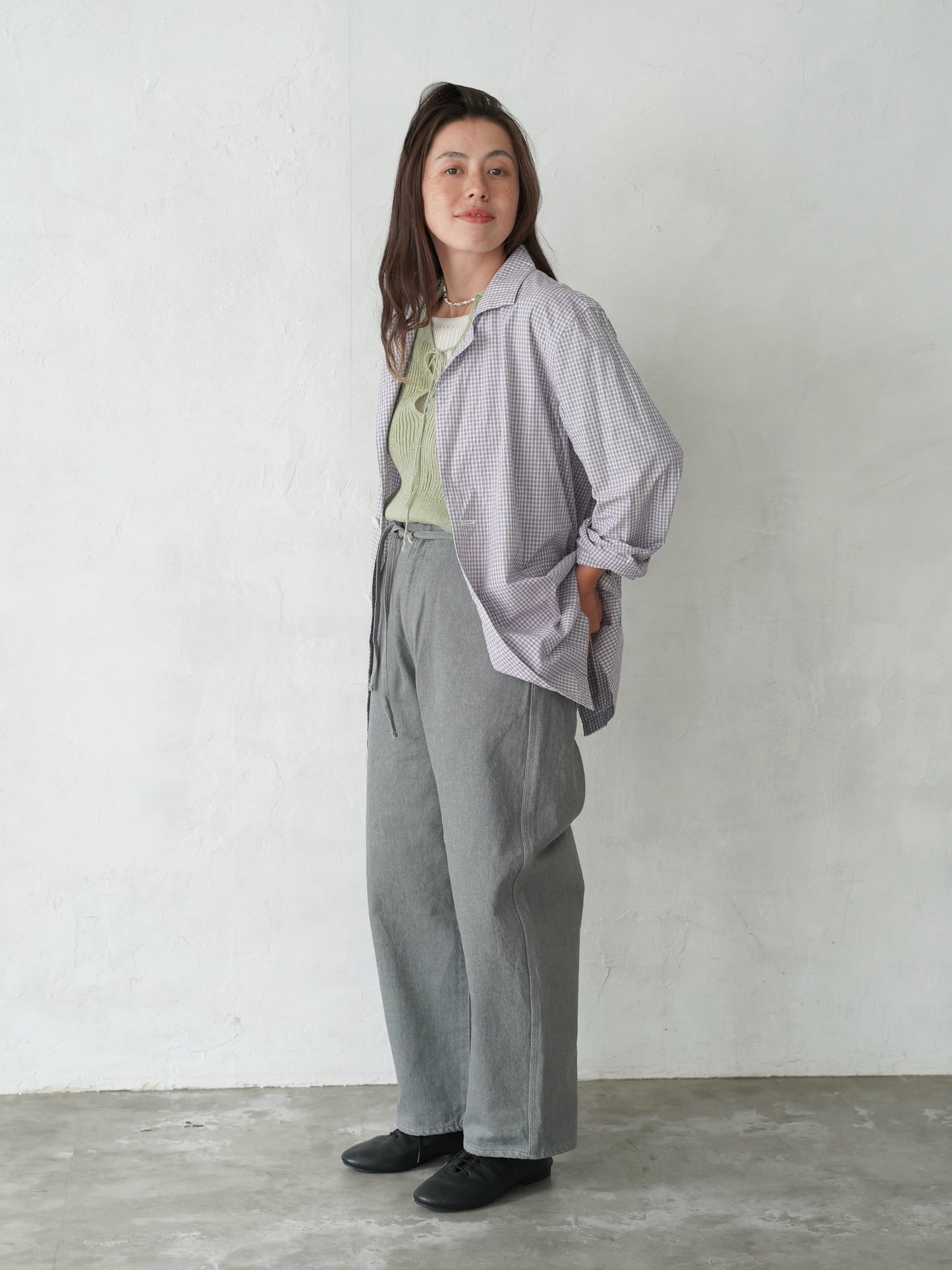 Round Wide Denim Trousers (GREY)