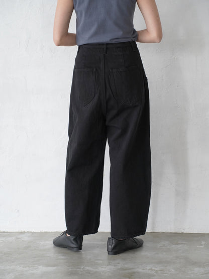 Round Wide Denim Trousers (BLACK)