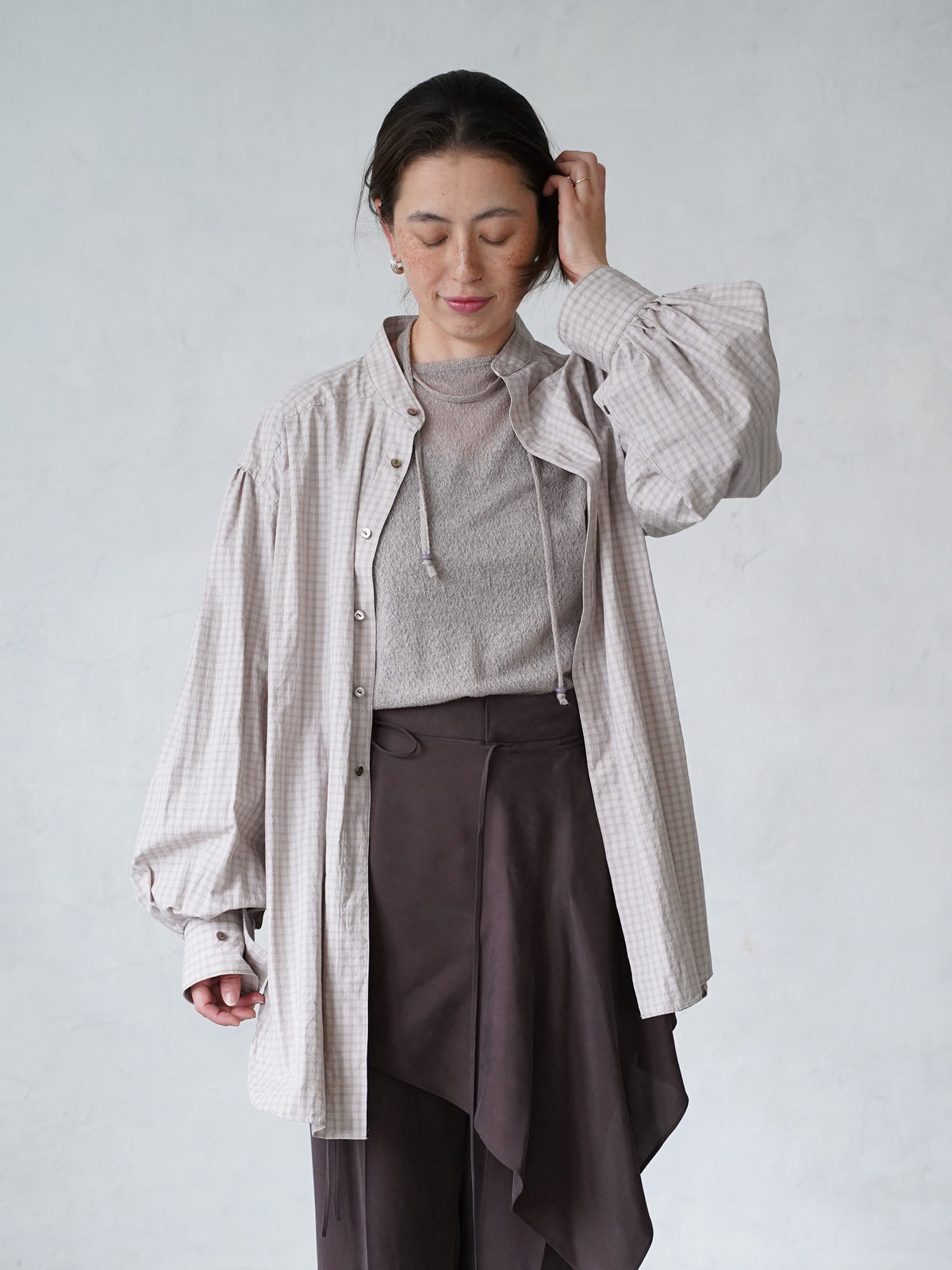 Tucked Sleeve  Zigzag Shirt