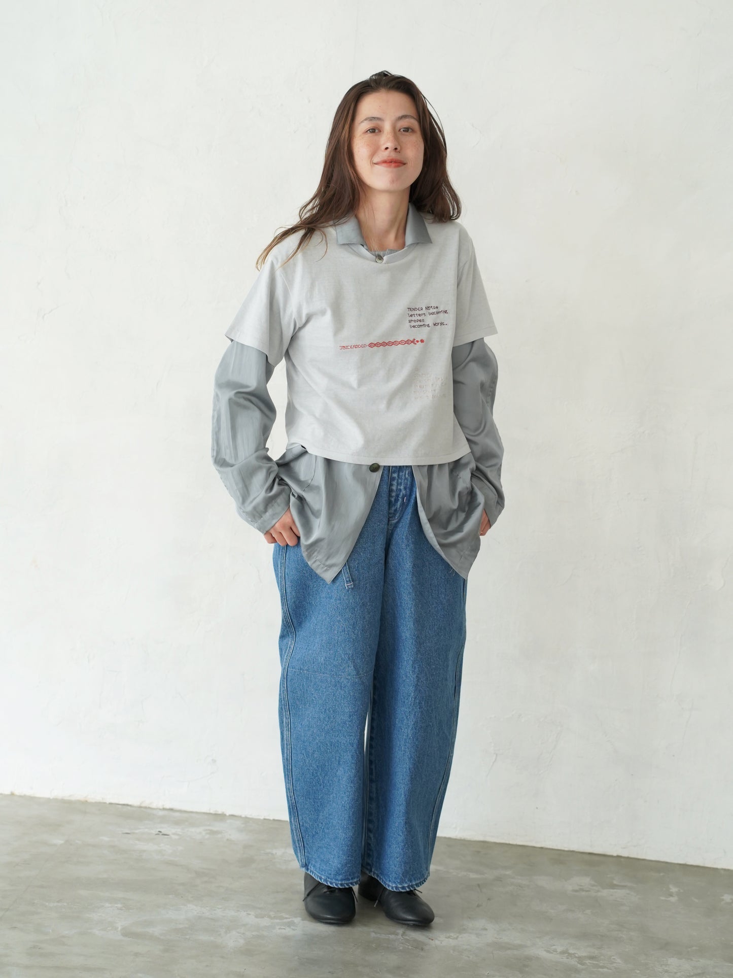 Round Wide Denim Trousers (MIDDLE BLUE)