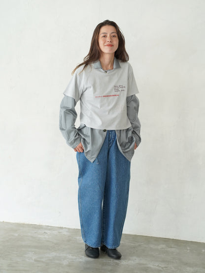 Round Wide Denim Trousers (MIDDLE BLUE)
