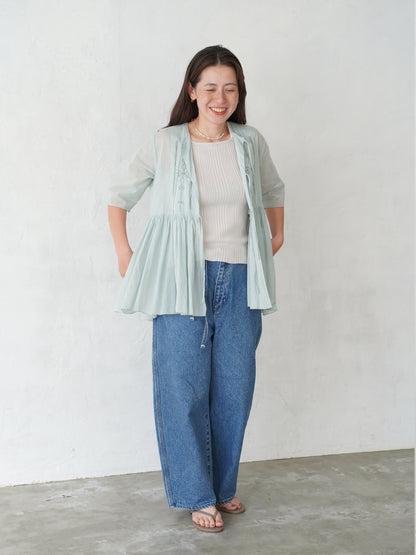 Round Wide Denim Trousers (MIDDLE BLUE)