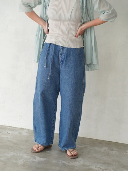 Round Wide Denim Trousers (MIDDLE BLUE)