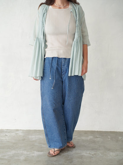 Round Wide Denim Trousers (MIDDLE BLUE)