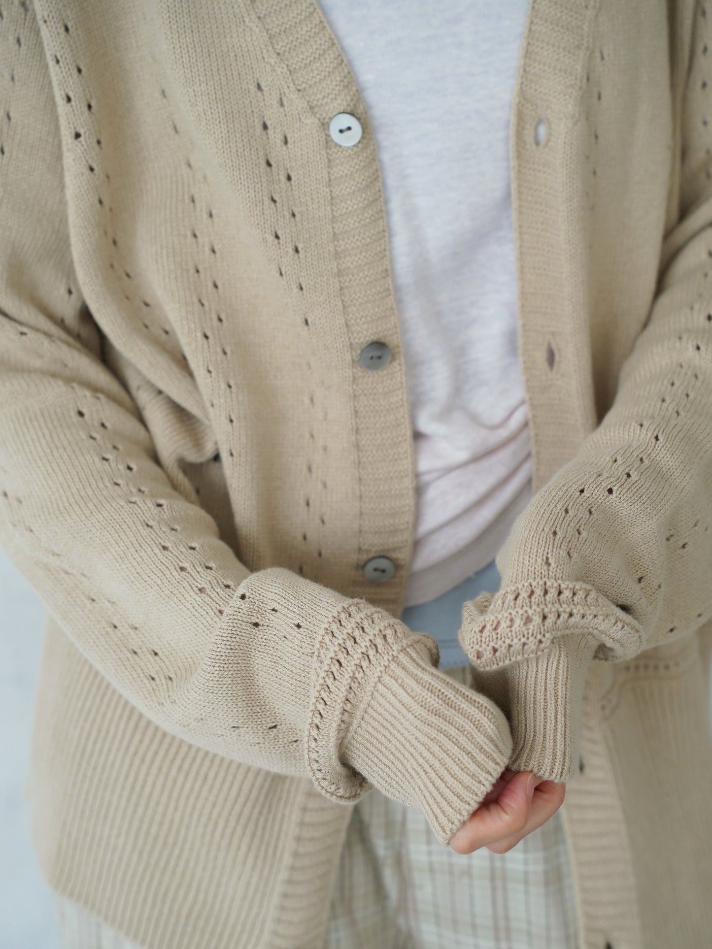 Geometric Eyelet  Knit Cardigan