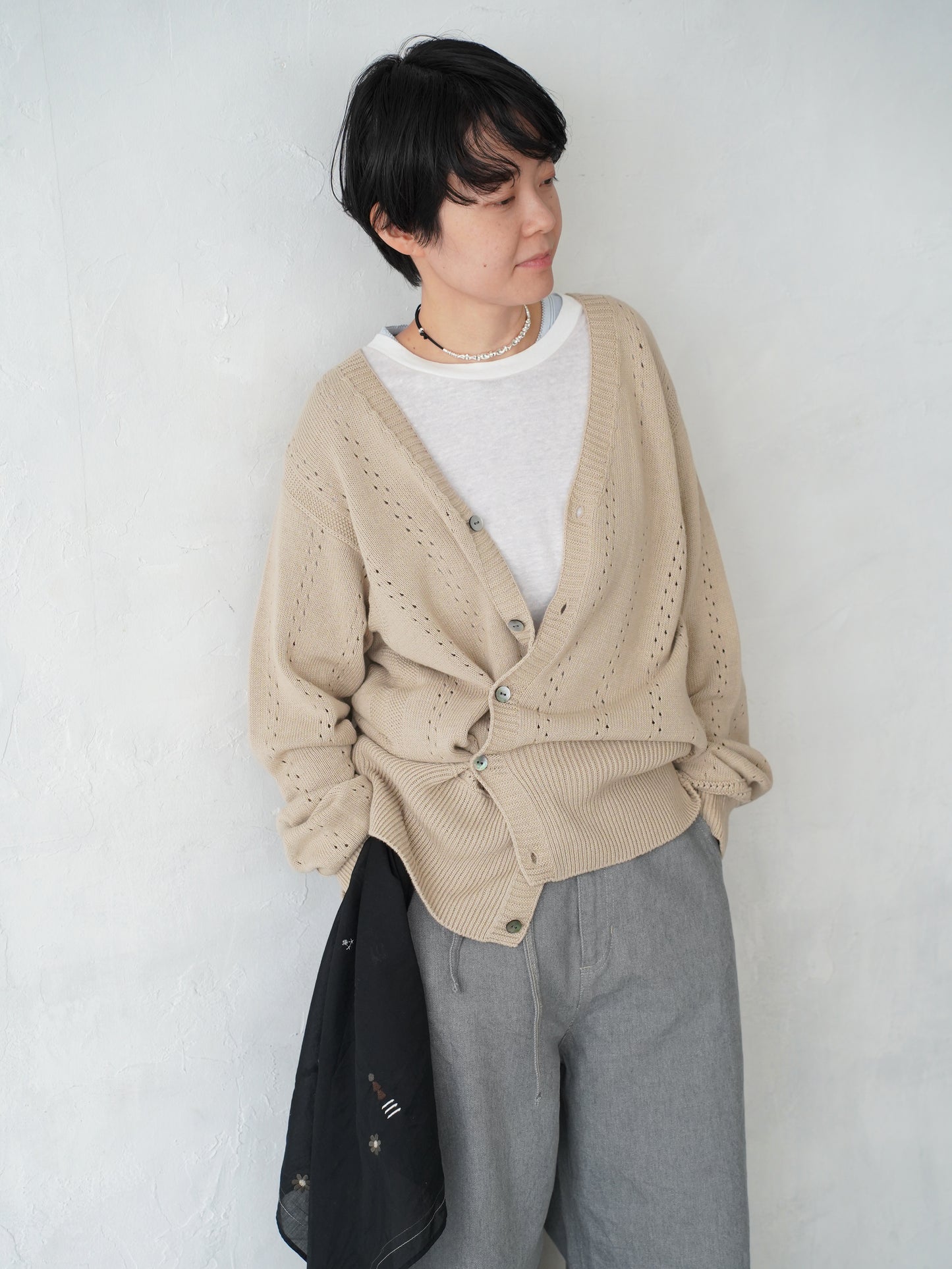Geometric Eyelet  Knit Cardigan