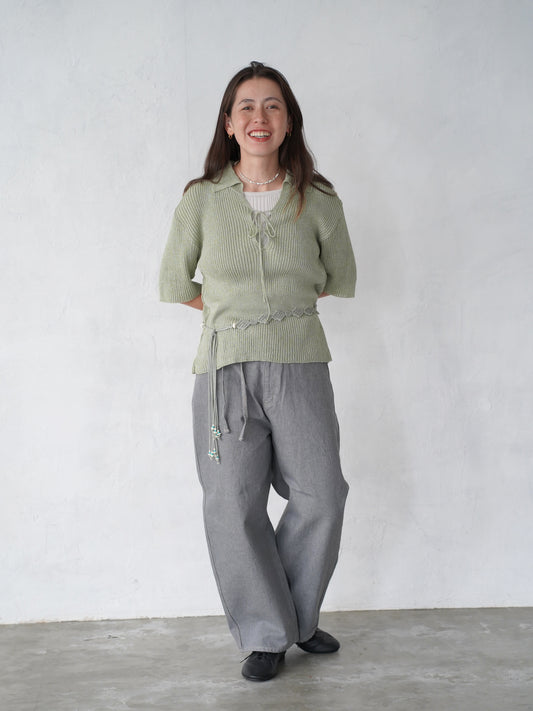 Round Wide Denim Trousers (GREY)