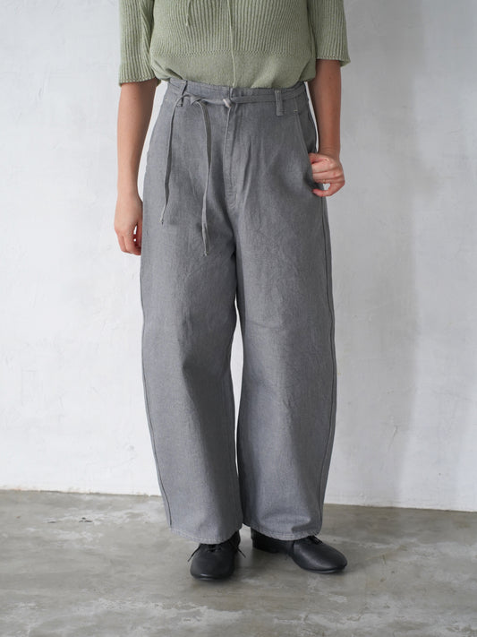 Round Wide Denim Trousers (GREY)