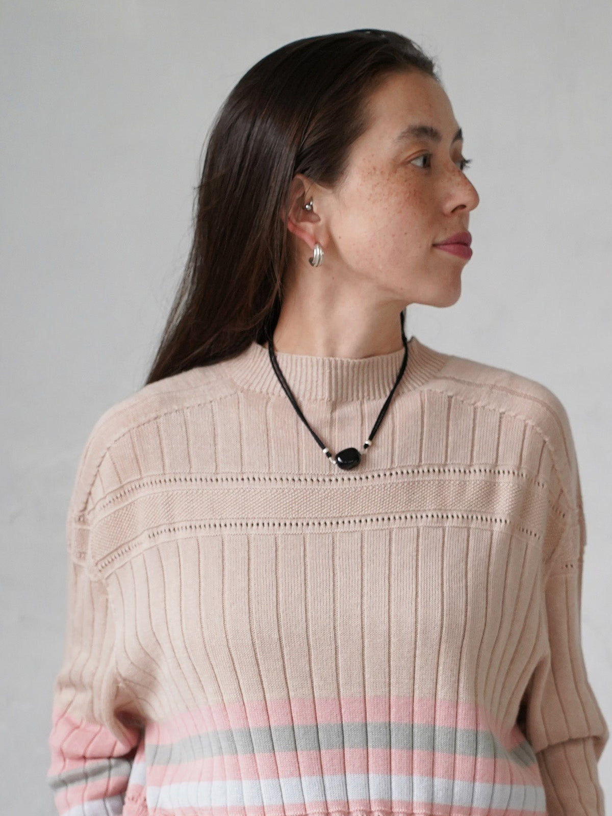 Cotton Striped Knit  Sweater