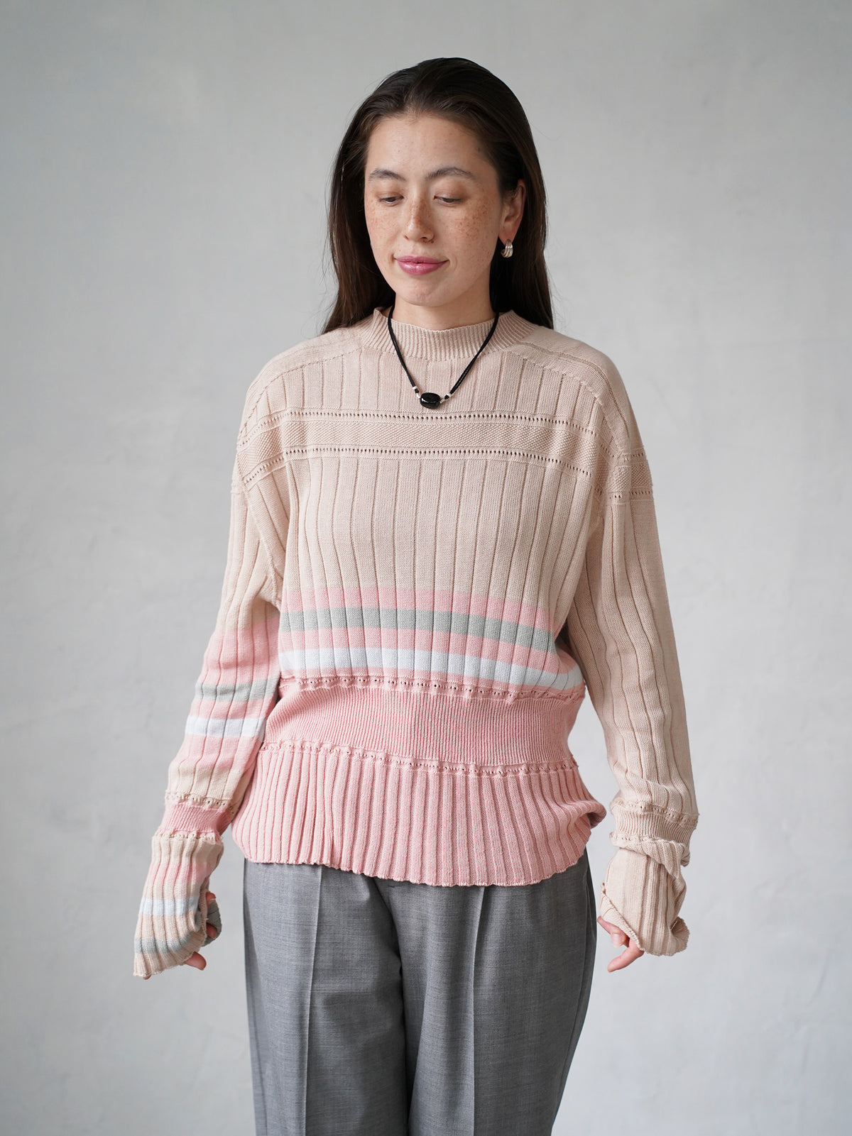 Cotton Striped Knit  Sweater