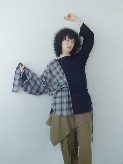 Tucked Sleeve  Zigzag Shirt
