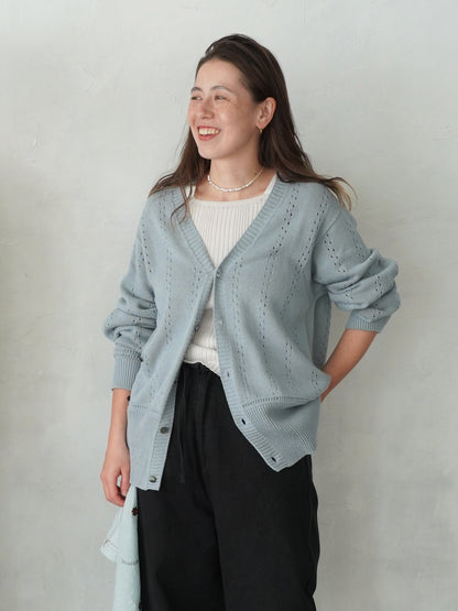 Geometric Eyelet  Knit Cardigan