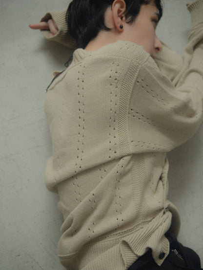 Geometric Eyelet  Knit Cardigan