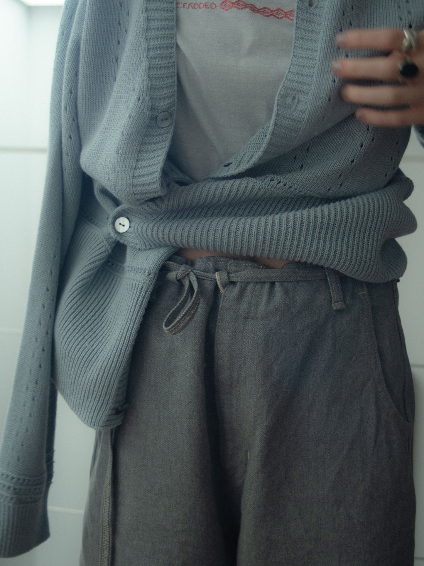 Geometric Eyelet  Knit Cardigan