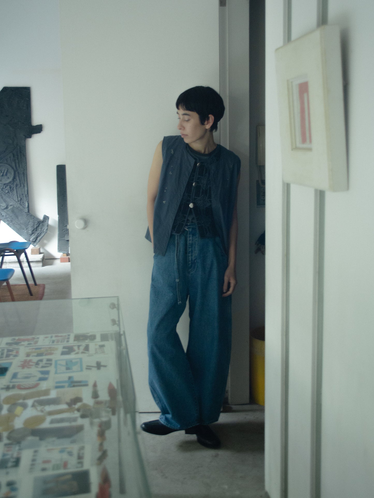 Round Wide Denim Trousers (MIDDLE BLUE)