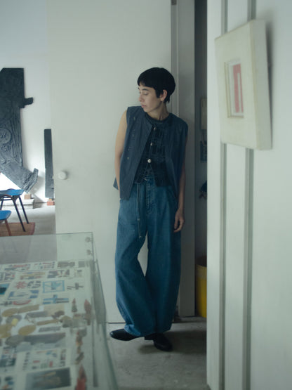Round Wide Denim Trousers (MIDDLE BLUE)