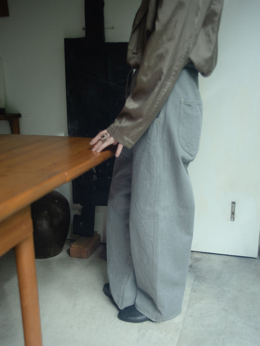 Round Wide Denim Trousers (GREY)
